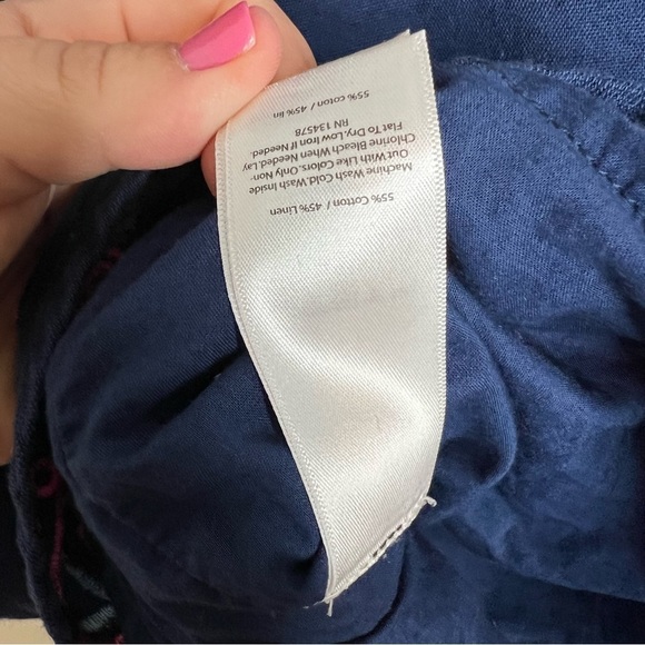 Vineyard Vines Navy Embroidered Dress Pink Geometric Cotton Linen Blend Size 4 - Picture 3 of 14